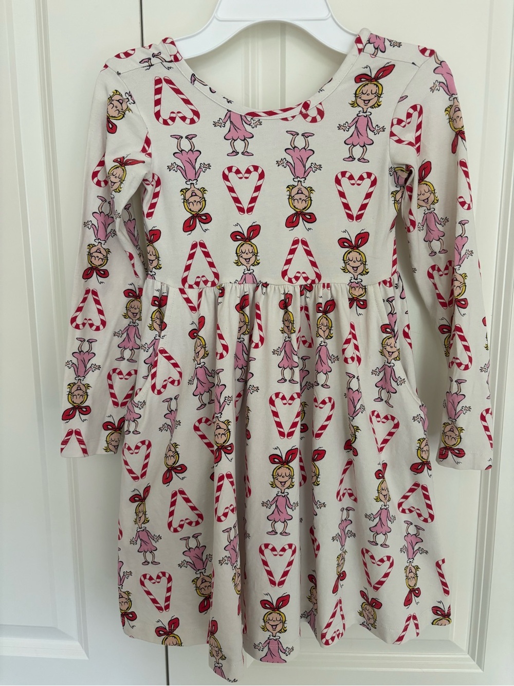 Dr. Seuss Hanna Andersson long sleeve skater dress cream, Cindy Lou who 110 (5)